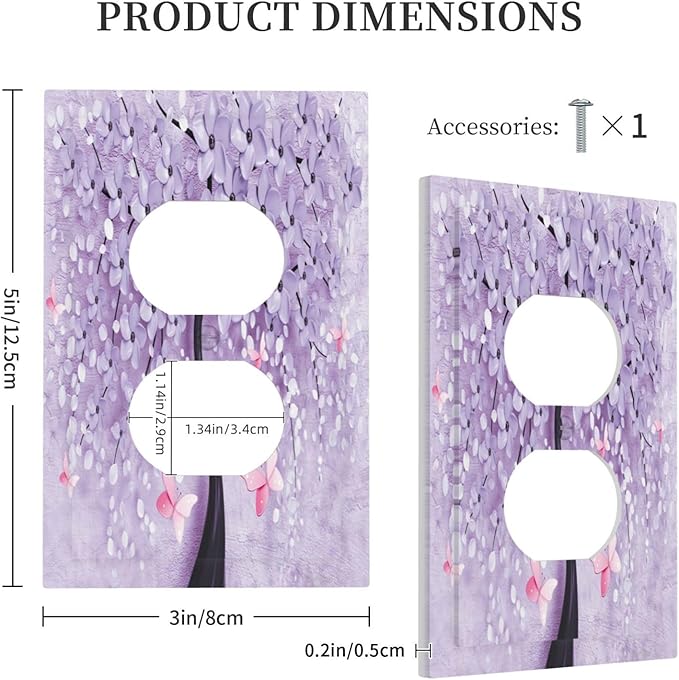 Outlet Covers 3D Purple Tree 1 Gang Duplex Light Switch Cover Plate Decorative Wall Plates Electrical Switchplate Receptacle Cover for Bathroom Bedroom Decor