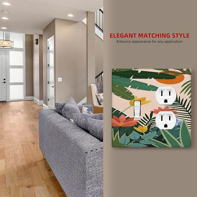 Wallplates Boho Tropical Plant Floral Pattern 1 Toggle 1 Duplex Switch Plate Electrical GFCI Faceplate Decorative Light Switch Covers for Bedroom Cabin Decor