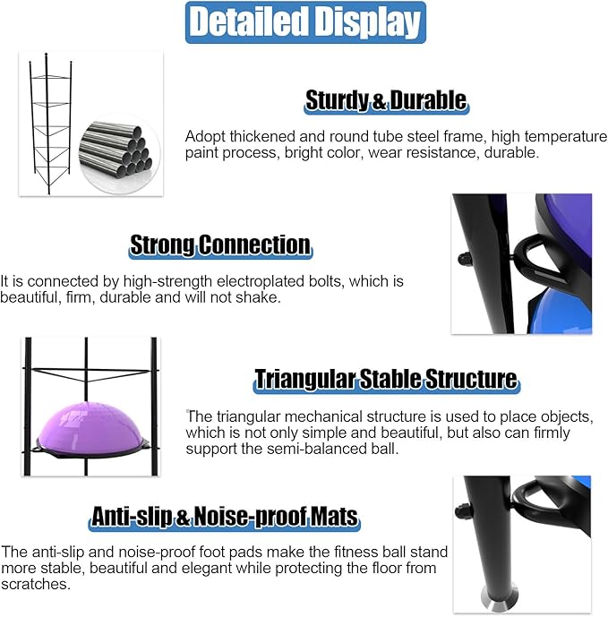 Balance Ball Half Rack 3/5 Tiers, iron Half Exercise Balls Holder for Half Ball & Yoga Ball, Home Gym Studios Standing Half Ball Balance Trainer Shelf