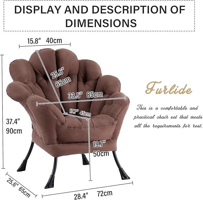 Lazy Chair, Modern Floral Reading Chair, Lounge Accent Chair, Comfortable Oversized Armchairs for Bedroom, Living Room, Courtyard, Dark Brown