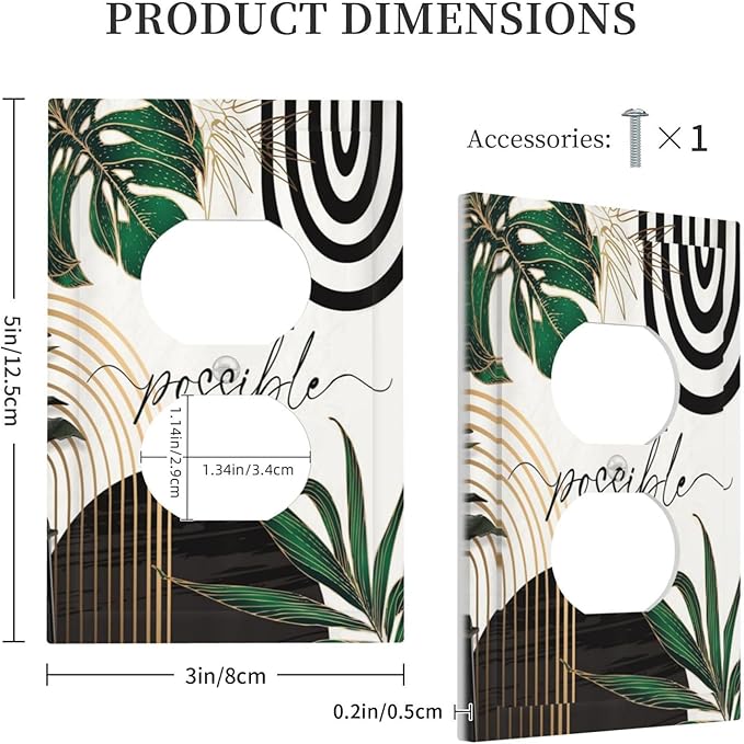 Boho Abstract Tropical Green Palm Leaf Mid Century Outlet Covers 1 Gang Duplex Light Switch Cover Decorative Switch Plates Electrical Receptacle Faceplate Wall Plate for Office Home Decor