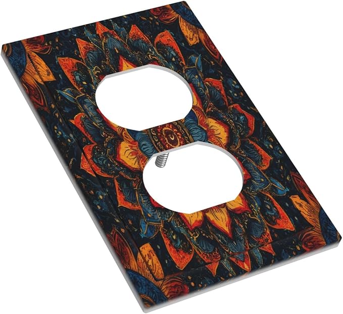 Colorful Oriental Floral Blooming Mandala Flower 1 Gang Duplex Outlet Covers Decorative Single Light Switch Covers Electrical Receptacle Wall Plate Plug Switchplate Faceplate for Bathroom