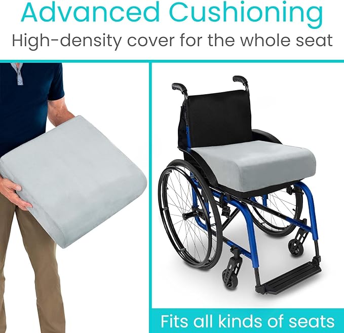 Vive Seat and Chair Cushion - Easy Rise for Elderly for Office, Wheelchair, Desk, Car & Couch - For Computer Use - Foam Sofa Pad With Cover - For Adults/Seniors - Relief for Back, Tailbone or Sciatica