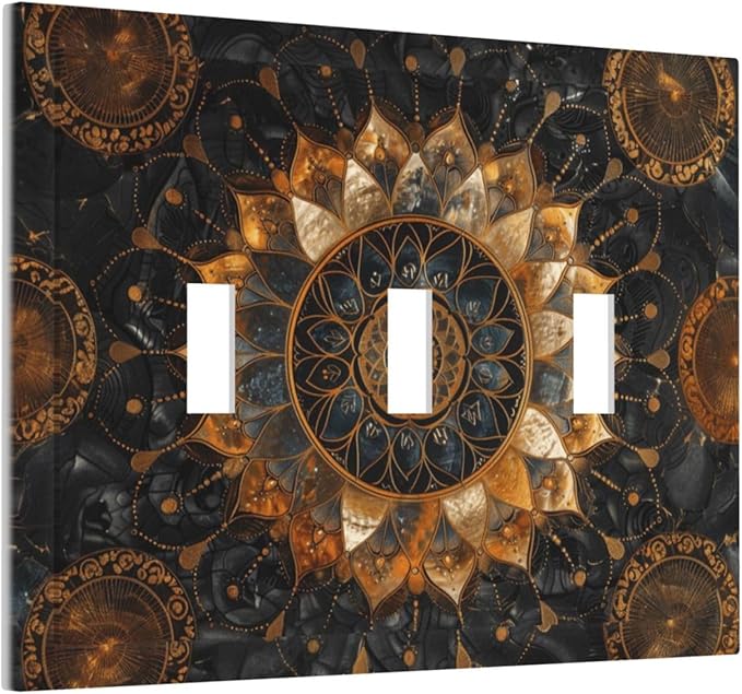 Cool Colorful Mandal Flowers Boho Floral Decorative Switch Plates 3 Gang Wall Plate Triple Toggle Light Switch Cover Faceplate Electrical Wall Panels for Bed Room Living Room Decor