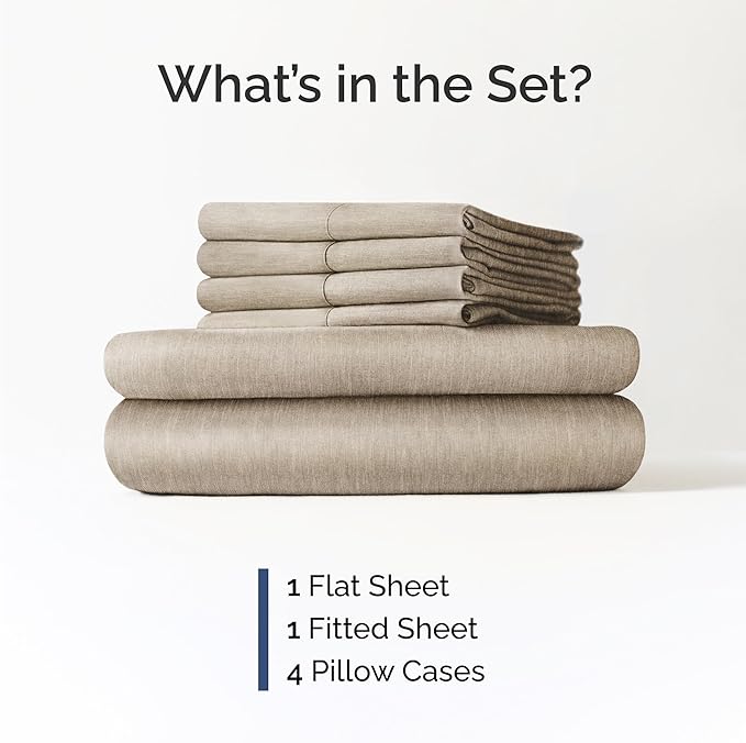 Queen 6 Piece Sheet Set - Cooling & Breathable Bed Sheets - Hotel Luxury Bed Sheets for Women, Men, Kids & Teens - Deep Pocket Bedding w/Easy Fit - Soft & Wrinkle Free - Queen Heathered Beige Sheets
