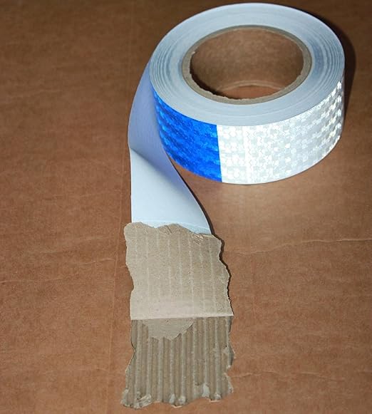 Reflective Tape Blue White 2 inch Wide, Outdoor Waterproof Hazard Conspicuity Warning Industrial Marking Tape (66 feet)