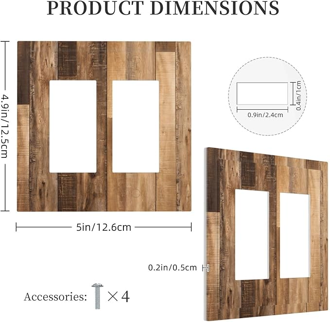 Rustic Brown Wood Splicing Vintage Dark Oak Print Decorative Outlet Covers 2 Gang Double GFCI Rocker Electrical Wall Panels Light Switch Cover Plate for Farmhouse Home Decor