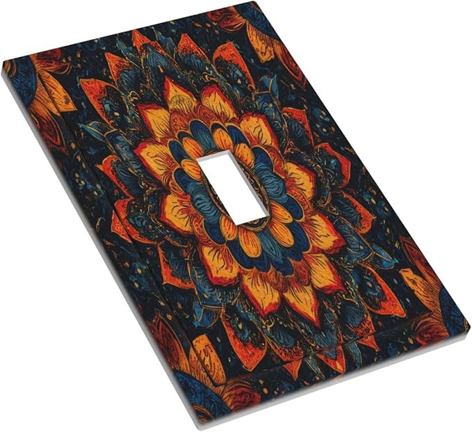 Colorful Oriental Floral Blooming Mandala Flower Single Toggle Light Switch Covers Decorative 1 Gang Wall Plate Electrical Device Switchplate Dimmer Faceplate for Bathroom Decor