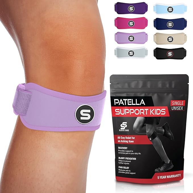 Sleeve Stars Swedish Brand Patellar Tendon Support Strap for Women & Men Effective Osgood Schlatter Knee Brace Youth & Kids Knee Brace with 3 Adjustable Length fits 7"-15" (Single/Light Purple/Kids)