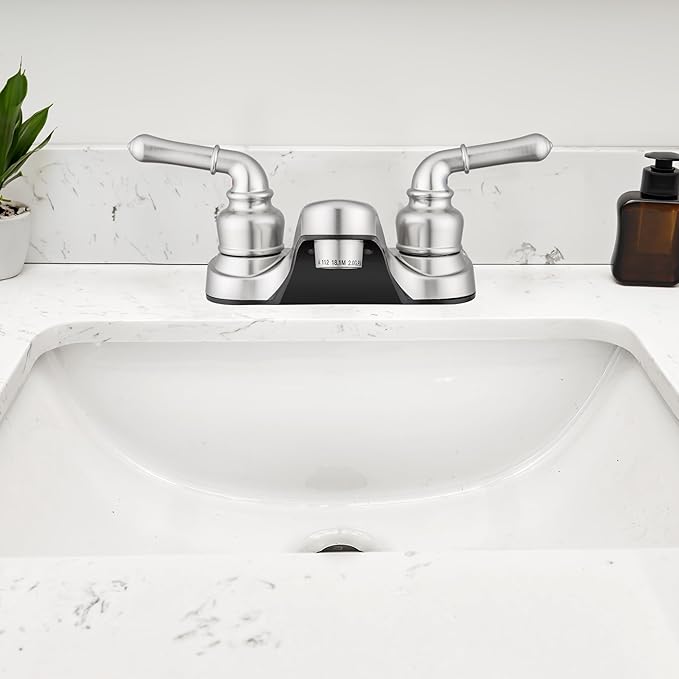 Pacific Bay Lynden Bathroom Sink Faucet - Metallic Plating Over Lightweight ABS Plastic (Brushed Satin Nickel) - 2 Pack