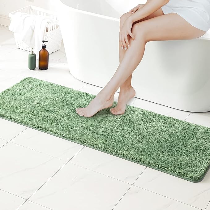MIULEE Extra Thick Non Slip Bathroom Rug Shaggy Soft Bath Mat Plush Microfiber Absorbent Water for Shower Tub Machine Washable (Sage Green, 24x70 Inches)