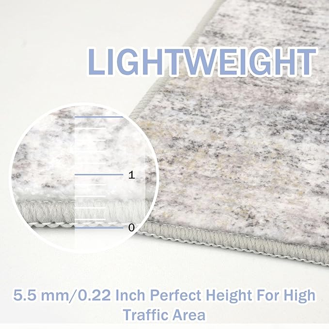 IOHOUZE Abstract Runner Rug 3x18 Ft Washable Runners for Hallways, Non Slip Kitchen Runner Printed Faux Wool Entryway Runner Indoor, Modern Abstract Floor Carpet for Hall Stair, Grey Beige