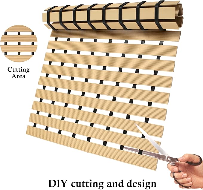 Extra Long Non Slip Shower Mat Without Suction Cups,Heavy Duty Rubber Bathtub Mat Spliceable,Cuttable,Quick Drain,Indoor Outdoor Use,2pack (Beige)…