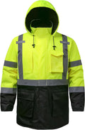 Reflective Jacket, High Visibility Parka, Waterproof Hi Vis, Safety Jacket with Removable Hood and Zipper, ANSI Class 3 (Lime,Medium)