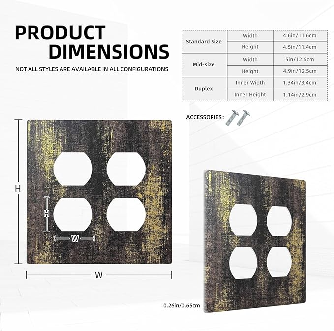 Outlet Covers Vintage Industrial Rusty Metallic 2 Gang Double Duplex Decorative Light Switch Covers Electrical Wallplates Socket Faceplate For Farmhouse Cabin Decor