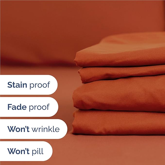 Twin XL 4 Piece Sheet Set - Cooling & Breathable Bed Sheets - Hotel Luxury Bed Sheets for Women, Men, Kids & Teens - Deep Pocket Bedding w/Easy Fit - Soft & Wrinkle Free - Twin XL Terracotta Sheets