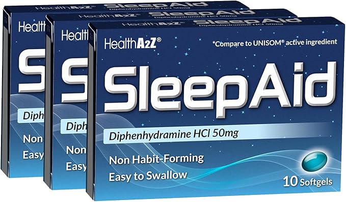 HealthA2Z® Sleep Aid | Diphenhydramine HCL 50mg | Softgels | Supports Deeper Restful Sleeping | 10 Counts (Pack of 3)