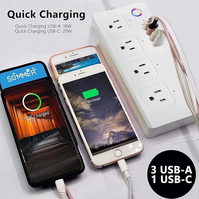 XENON Matter Smart Power Outlet, USB C Power Strip 20W, Siri, Alexa, and Google Home Support, with Remote Control, Timer, and Scheduler Features, Remote Adjustment and Viewing via Mobile App Interface