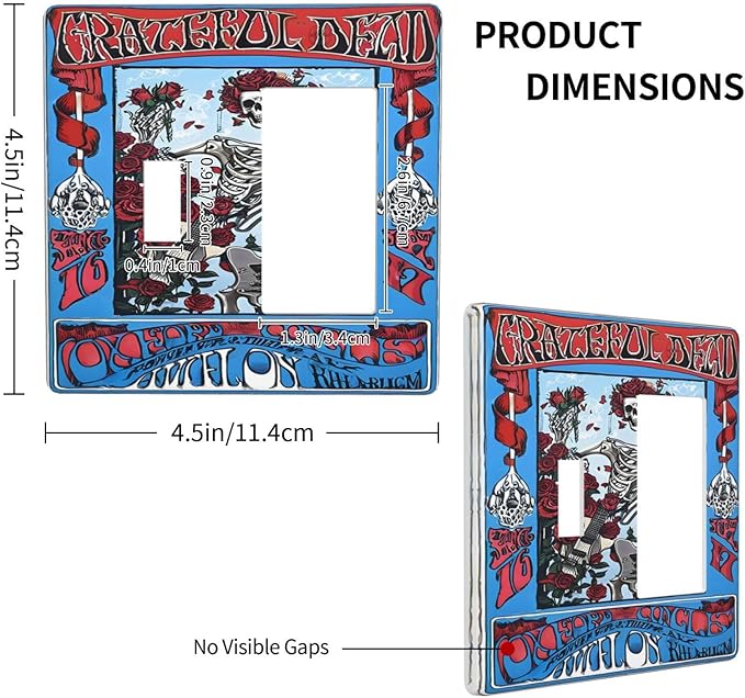 Decorative Outlet Covers Hippy Skull Red Rose Floral 2-Gang Combo Light Switch Cover Plate Single Toggle/Rocker Wall Plate Plug Switch Plate Covers for Bathroom Decor