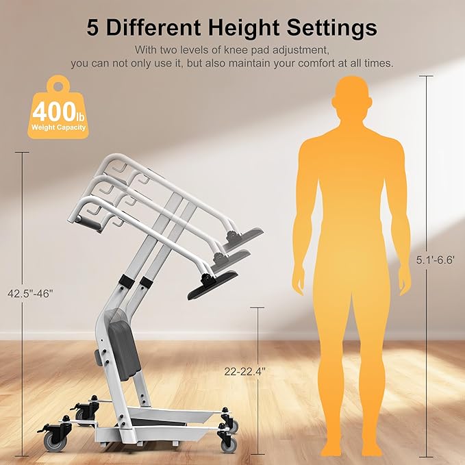 Stand Assist Lift, Sit to Stand Patient Transport Chair for Elderly, Lift Chair for Home Care Use Elderly Mobility Assist Transfer Device 5 Heights Adjustable for Seniors, Adults & Disabled