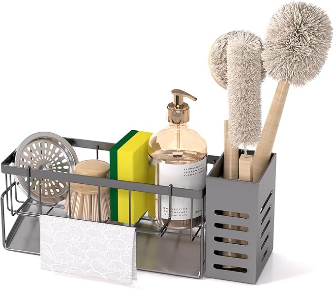 NET MEYA Kitchen Caddy Sink Organizer,Sponge Holder for Kitchen Sink,Dish Soap Dispenser,Kitchen Sink Accessories Countertop Organizer,Stainless Steel Sink Sponge Caddy for Kitchen Sink