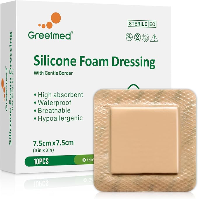 Silicone Foam Dressing 3x3 Inch with Border 10 Packs Adhesive Waterproof Wound Dressing Bandages for Wound Care High Absorbency Foam Pad Bandaid