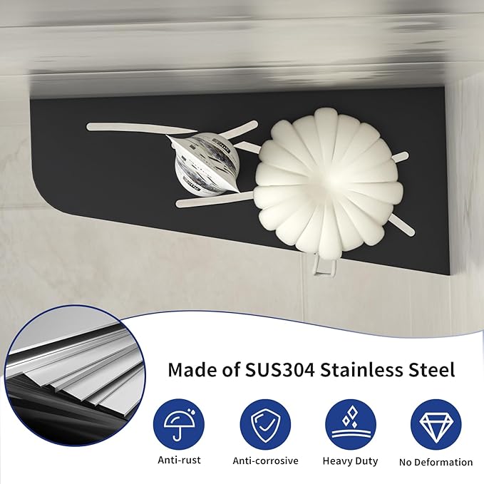 Corner Shower Shelf 12" Matte Black 304 Stainless Steel Quadrilateral Corner Shelf Recessed Bathroom Storage Shampoo Holder Organizer Kitchen Shelf Rack, No Drilling