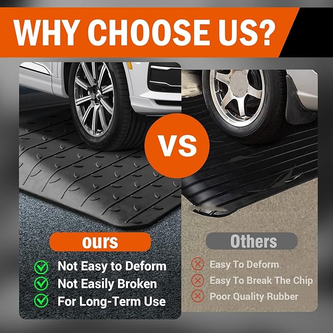 Rubber Wheelchair Threshold Ramp, 1"/1.5"/2"/2.5"/3"/3.5"/4" Rise Options, Wheelchair Ramp 7000Lbs Load Capacity, Non-Slip Textured Surface for Wheelchairs, Scooters (3.0" Rise)
