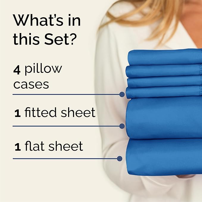 Cal King 6 Piece Sheet Set - Cooling and Breathable Bed Sheets - Hotel Luxury Bed Sheets for Women, Men, Kids and Teens - Deep Pockets - Easy Fit - Soft and Wrinkle Free - Cal King Royal Blue Sheets