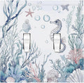 Decorative Switch Plates Ocean Coral Seahorse Seashell Starfish 2 Gang Double Toggle Outlet Light Switch Cover Wall Plate Electrical Faceplate For Bathroom Home Decor