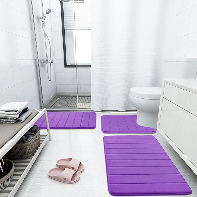 Buganda Memory Foam Bath Mat, 24" x 16", Ultra Soft and Non-Slip Bathroom Rugs, Water Absorbent and Machine Washable Bath Rug for Bathroom, Shower, and Tub, Purple