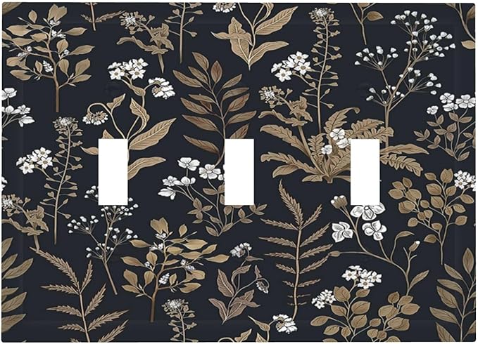 Decorative Switch Plates Vintage Floral Wildflowers Plant 3 Gang Wall Plate Triple Toggle Light Switch Cover Faceplate Electrical Wall Panels for Bathroom Home Decor