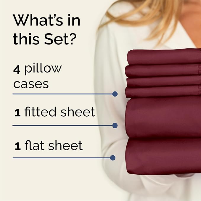 Queen 6 Piece Sheet Set - Cooling & Breathable Bed Sheets - Hotel Luxury Bed Sheets for Women, Men, Kids & Teens - Bedding with Deep Pockets & Easy Fit - Soft and Wrinkle Free - Queen Burgundy Sheets