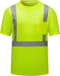 High Visibility Shirts Quick Dry Safety T Shirts with Reflective Strips and Pocket Short Sleeve Mesh Hi Vis Construction Work Class 2 Shirt for Men/Women Lime,3XL