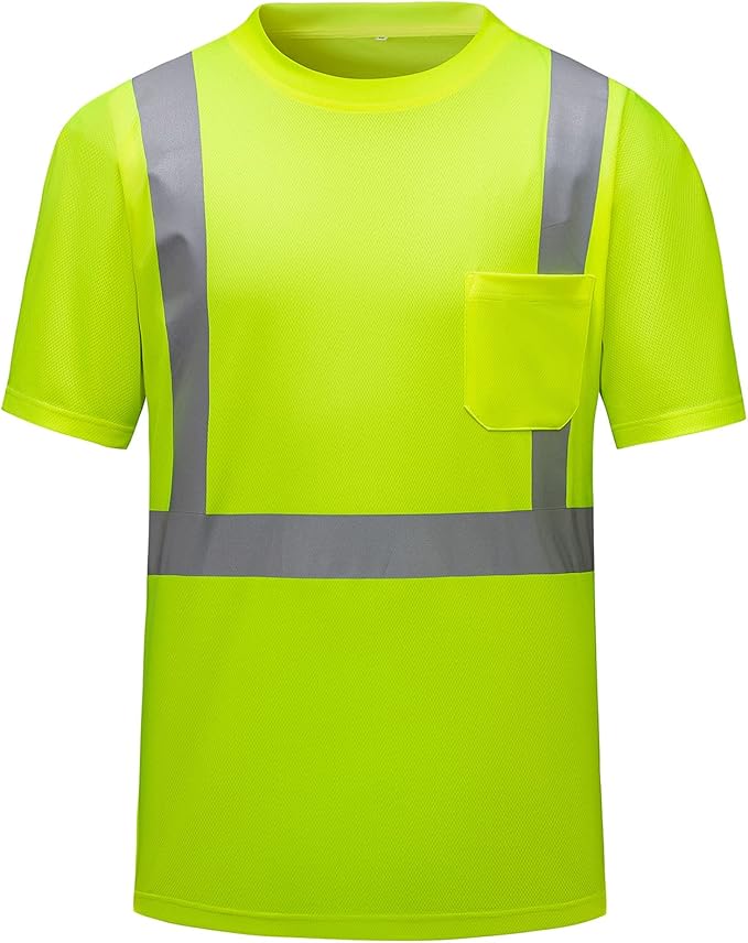High Visibility Shirts Quick Dry Safety T Shirts with Reflective Strips and Pocket Short Sleeve Mesh Hi Vis Construction Work Class 2 Shirt for Men/Women Lime,Small