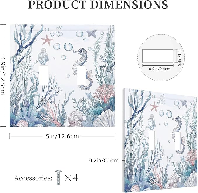 Decorative Switch Plates Ocean Coral Seahorse Seashell Starfish 2 Gang Double Toggle Outlet Light Switch Cover Wall Plate Electrical Faceplate For Bathroom Home Decor