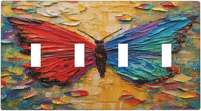 Light Switch Covers Colorful Butterfly Animal Insects Wall Art Abstract Quad Toggle Electrical Faceplate 4 Gang Wall Plate Decorative Switch Plates for Bedroom Home Decor