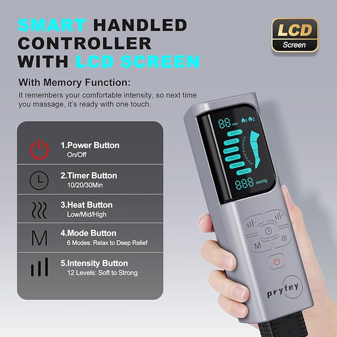 Leg Massager with Heat and Compression, Foot Massager for Circulation and Pain Relief, 3 Timers, 12 Intensity, 6 Modes,3 Heating with Knee Massager,Gift for Man Woman Parents,Black