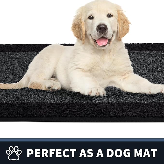PURRUGS Dirt Trapping Door Mat 24" x 84", Non-Slip/Skid Machine Washable Entryway Rug, Shoes Scraper, Throw Rug, Super Absorbent Area Rug for Muddy Wet Shoes and Paws, Bluish Grey & Charcoal