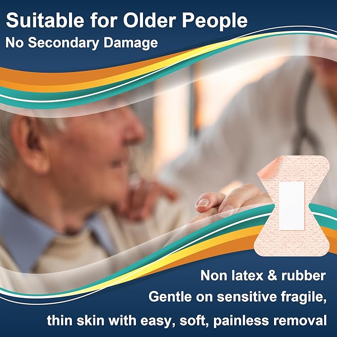 Silicone Fingertip Bandages for Sensitive Fragile Skin 1.8" x 2.4" 25 Counts Knuckle Finger Bandages Flexible Fabric Latex Free Hypoallergenic Breathable Bandage for Adhesive Allergy Wounds