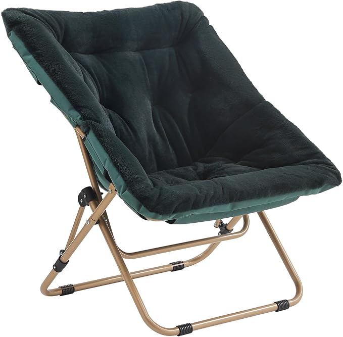 Tiita Comfy Folded Chair, Soft Faux Fur Oversized Folding Accent Chair, Lounge Lazy Chair for Kids Teens Adults, Metal Frame Moon Chair for Bedroom, Living Room, Dorm Rooms