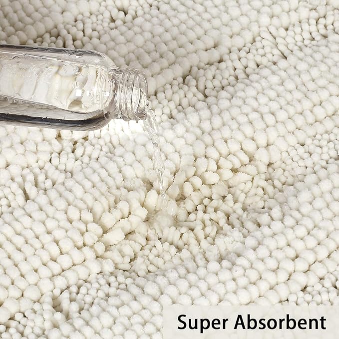 Turquoize Chenille Bathroom Rugs Set Non-Slip Bath Mats for Bathroom Super Absorbent Shaggy Rugs for Tub Shower Toilet Plush Bath Rug Plus U Contour Rug (Oversized: 24" x 36" and 20" x 24" U), Cream