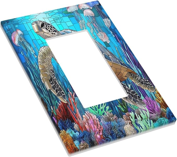 Decorative Outlet Covers Nautical Sea Turtle Coral Jellyfish 1 Gang Single Rocker Light Switch Cover Plate Wall Plates Gfci Faceplate For Kids Room Nursery Decor