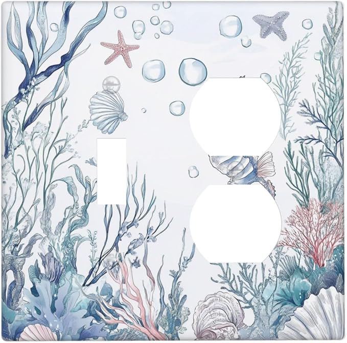 Wallplates Ocean Coral Seahorse Seashell Starfish 1 Toggle 1 Duplex Switch Plate Electrical Gfci Faceplate Decorative Light Switch Covers For Bathroom Home Decor