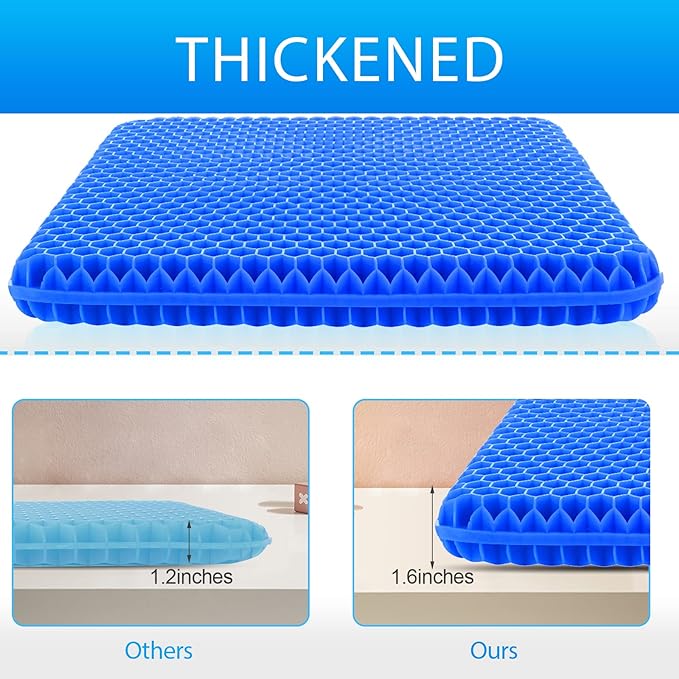 Gel Seat Cushion for Long Sitting (Thick & Extra Large), Gel Cushion for Wheelchair Soft, Chair Cushion, Car Seat Cushion Breathable, for Office Chair for Hip Pain