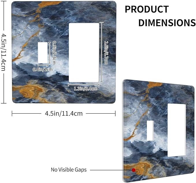 Decorative Outlet Covers Gold Dark Blue Gilt Haze Marble 2-Gang Combo Light Switch Cover Plate Single Toggle/Rocker Wall Plate Plug Switch Plate Covers for Bathroom Decor
