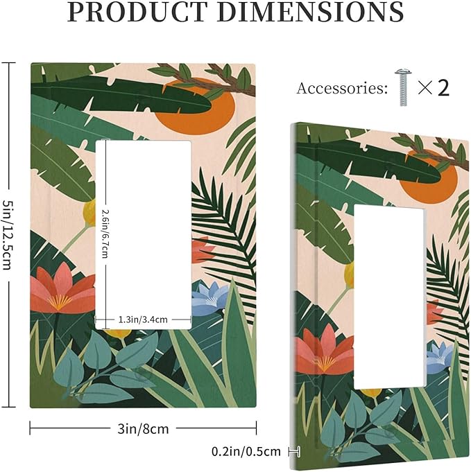 Decorative Outlet Covers Boho Tropical Plant Floral Pattern 1 Gang Single Rocker Light Switch Cover Plate Wall Plates GFCI Faceplate for Bedroom Cabin Decor