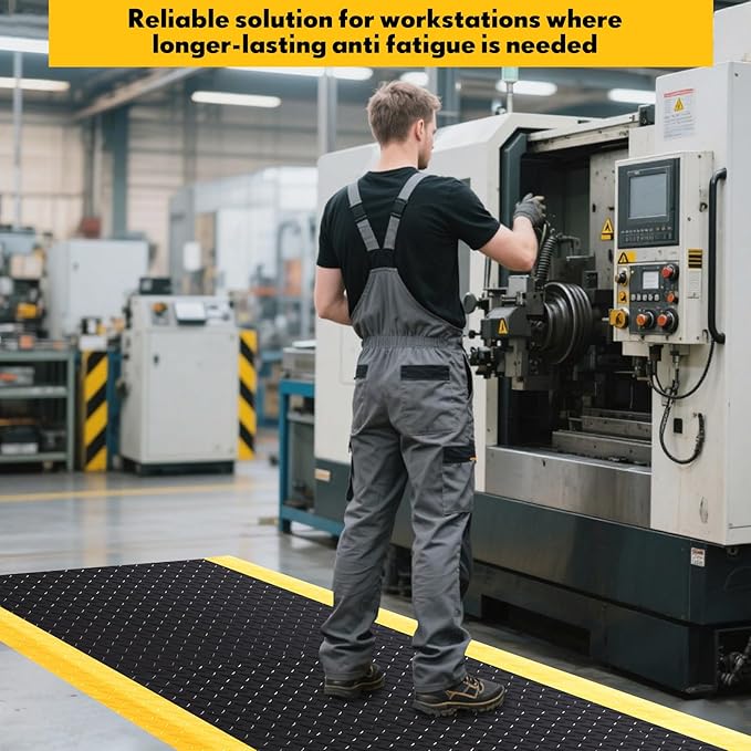 3'x5' Anti-Fatigue Mat ESD Conductive Pad with Ground Wire, Ergonomic Standing Floor Anti Static Mat Heavy-Duty Diamond Plate Surface for Commercial&Industrial Work, Thick 3/4''