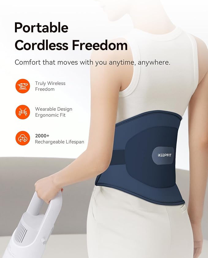 Portable Heating Pad for Back, Cordless Wearable Heat Belt with Massager for Lower Back Pain Relief, Battery Powered 8000 mAh Rechargeable, MAXwarm® 3.0, Gift for Women Men 90-310 lbs