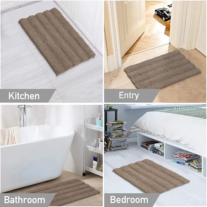 Turquoize Chenille Bathroom Rugs Set Non-Slip Bath Mats for Bathroom Super Absorbent Shaggy Rugs for Tub Shower Toilet Bath Rug Plus U Contour Rug(Oversized: 24" x 36" and 20" x 24" U), Taupe Brown